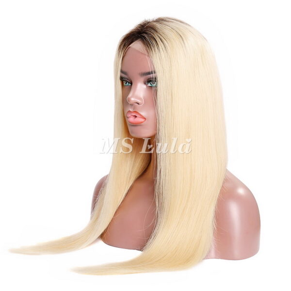 Black Root Ombre #613 Blonde Straight Human Hair 4x4 5x5 Lace Closure Wig - Image 3